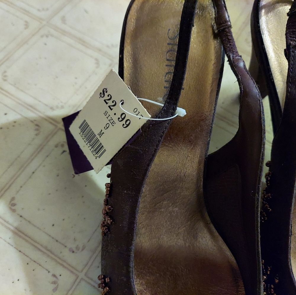 Beaded brown sling back high heels